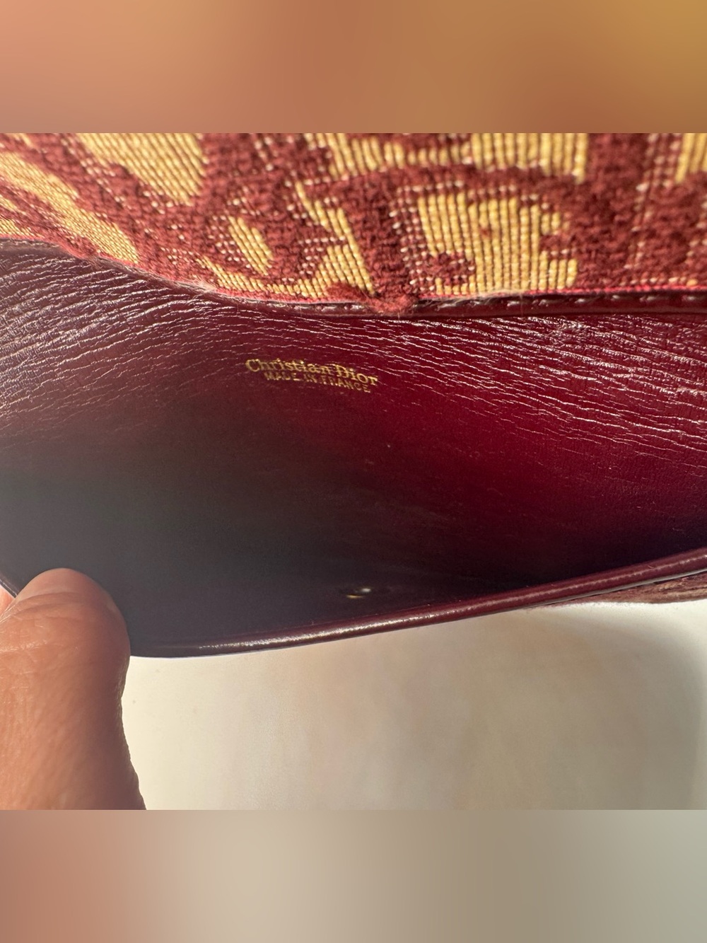 Christian Dior Vintage Oblique Wallet On Chain Burgundy Bordeaux Monogram AUTH - Picture 9 of 13